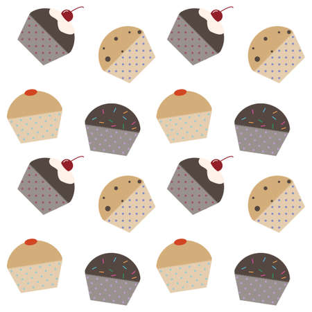 Color cup cake pattern in cute flat style. Vector cupcake background.