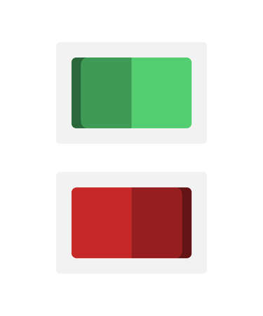 Vector isolated green and red 3d button. Power switch simple icon. On, off.のイラスト素材