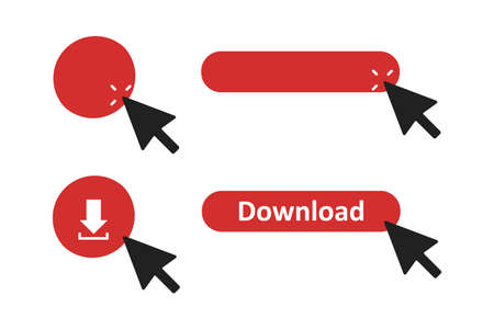 Vector red button on white background. Template navigation button menu in flat style.のイラスト素材