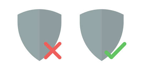 Shield checkmark and crossmark icon set. Vector concept illustration in flat styleのイラスト素材