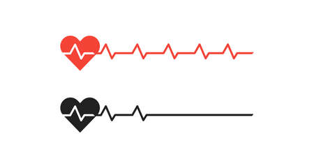 Heart cardio, simple line icon set. Heartbeat isolated concept illustration in vector flat style.のイラスト素材