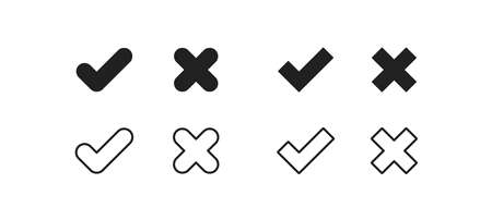 Check cross mark, simple concept icon set. Checkmark isolated illustration in vector flat style.のイラスト素材