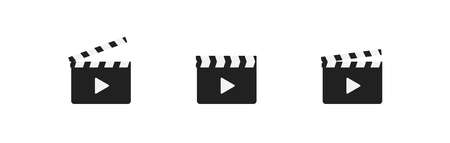 Clapperboard simple isolated icon set. Movie clapper concept in vector flat style.のイラスト素材