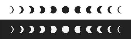 Cycle moon phase simple icon set, black and white illustration concept in vector flat style.のイラスト素材