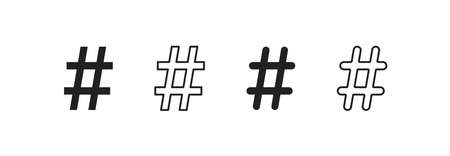 Hashtag, line and black simple isolated icon set, social media concept in vector flat style.のイラスト素材
