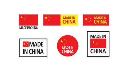Made in china simple concept icon set. Rubber flag symbol in vector flat style.のイラスト素材