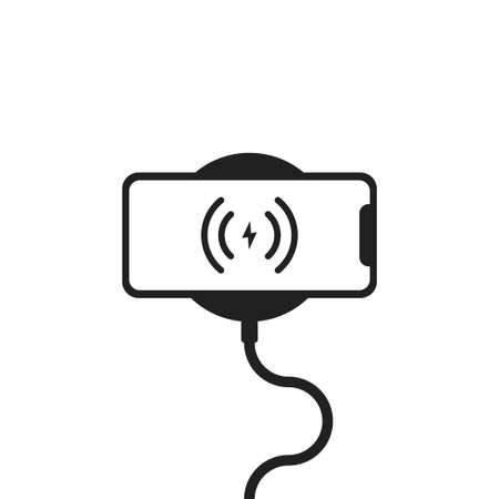 Phone wireless charger illustration. Smartphone battery charge, power mobile in vector flat style.のイラスト素材