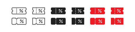 Coupon icon set. Discount symbol. Ticket sale illustration, free concept in vector flat style.のイラスト素材
