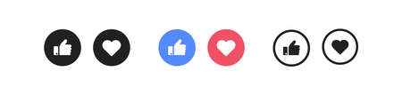 Like button icon. Heart abd hand up, social media symbol set. Love concept, finger up in vector flat...