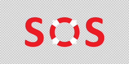 SOS illustration. Lifebouy isolated concept. Bouy icon, rescue sign in vector flat style.のイラスト素材