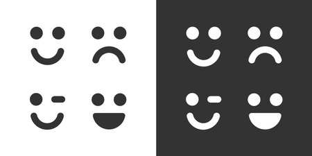 Happy emoticon. Smiley icon. Emotion illustration in vector flat style.のイラスト素材