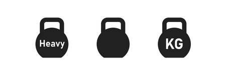 Weight icon set. Kg bell . Kettlebell, heavy sign. Iron dumbbell symbol in vector flat style.のイラスト素材