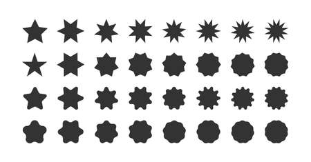 Set of star shapes. Polygonal elements. Black geometric design symbol. Sign for banner and sale in vector flat style.のイラスト素材