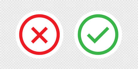 Check and cross mark set. Checkmark icon on transparent background. Ok and yes symbol in vector flat style.のイラスト素材