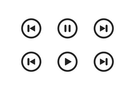 Circle play, pause button. Music bar concept. Stop audio symbol. Back and skip music in vector flat style.のイラスト素材