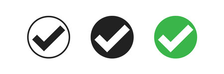 Check mark icon set. Simple web correct sign. Checkmark symbol. Tick design element in vector flat style.のイラスト素材