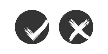 Check and cross grunge icon. Brush circle correct sign. Checkmark symbol in vector flat style.のイラスト素材
