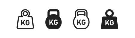 Weight icon set. Kg bell . Kettle bell, heavy sign. Iron dumbbell symbols in vector flat style.のイラスト素材