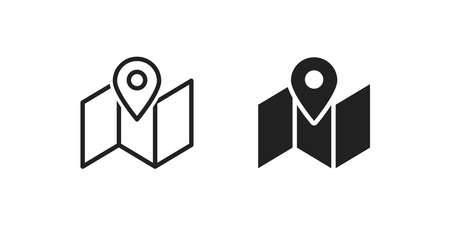 Map point icon. Road marker, travel pin. Gps search sign in vector flat style.のイラスト素材
