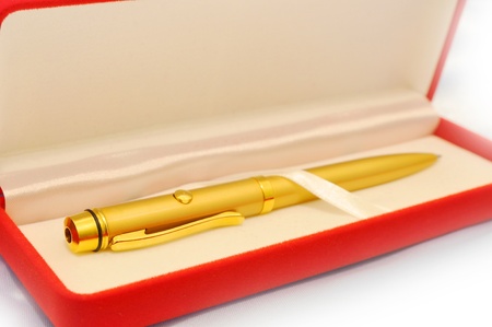 Gold pen in the boxの写真素材
