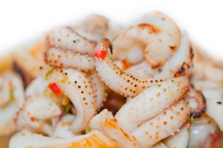 roasted squid with sauce on dish の写真素材