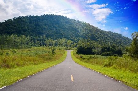 The road trip, mountain with blue skyの写真素材