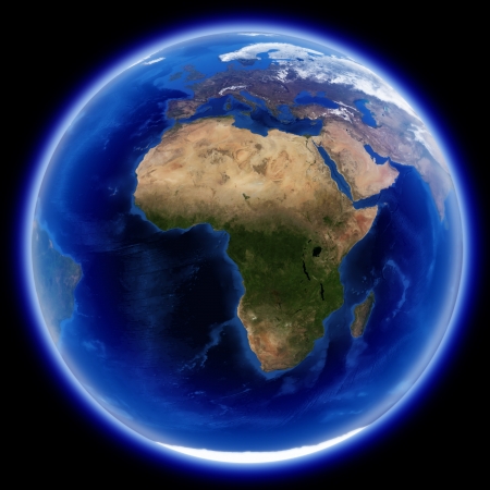 Africa, europe and asia map isolated on black, Earth globe image provided by NASA の写真素材