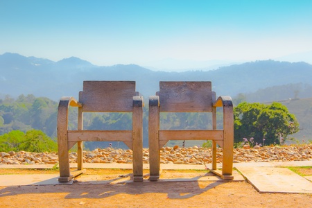 twin chair on a mountain backgroundの写真素材