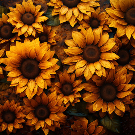 Sunflowers with drops of water on the petals. Background.の素材