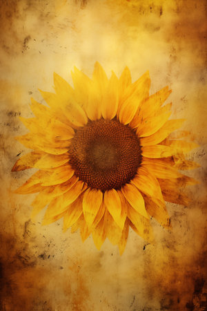 sunflower on old grunge paper background with space for text or imageの素材
