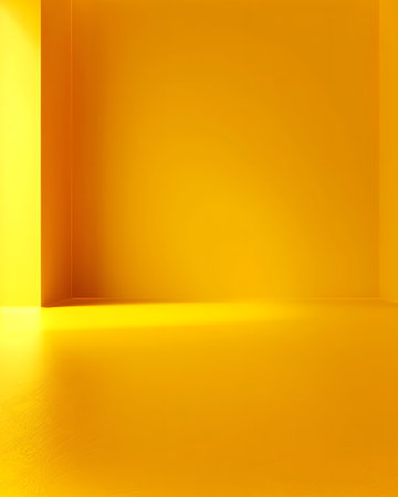 A bright yellow room with smooth walls and floor, creating a minimalist and vibrant space.の素材