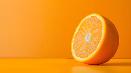 A vibrant orange half against a matching background, emphasizing freshness and color.の素材