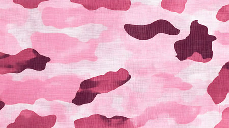 A pink camouflage pattern featuring abstract shapes in varying shades of pink and maroon.の素材