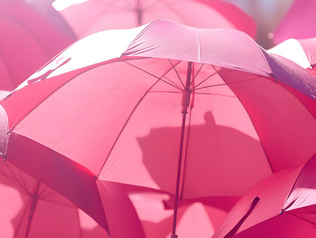 A vibrant display of pink umbrellas creating a lively atmosphere.の素材