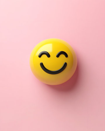 A cheerful yellow smiley face on a pink background, symbolizing happiness and positivity.の素材