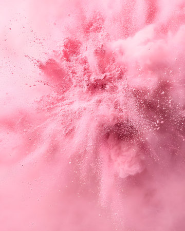 A vibrant explosion of pink powder creating a cloud of color and texture.の素材