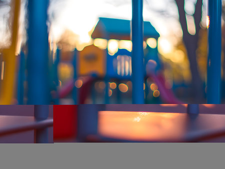 A blurred view of a playground at sunset, evoking a sense of leisure and nostalgia.の素材