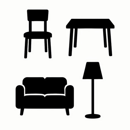 furniture icons set, sofa, table, chair, lampの素材