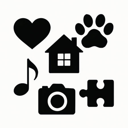 Icons of home, pet, puzzle and heart on white backgroundの素材