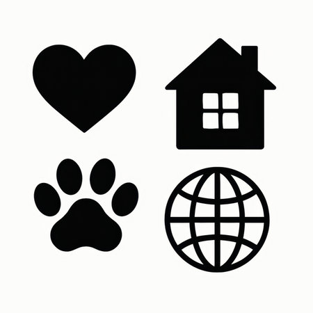 Set of animal icons. Pet paw, house, globe, heart.の素材