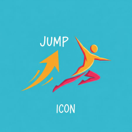 Athlete jumping with rising arrow. Sporty person for success. Vector graphic. Icon design.の素材