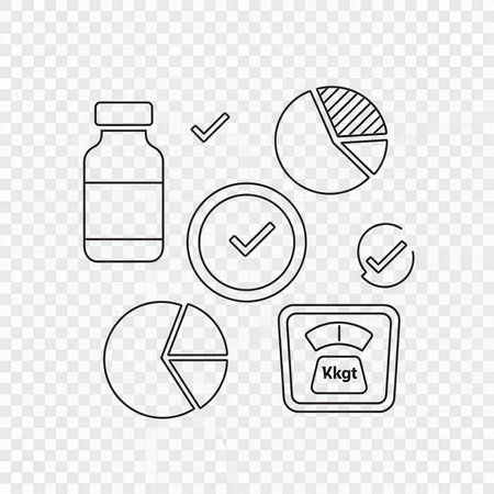 Health wellness checkup outline icons set medical checkup healthcare wellness checkup scale weight.の素材