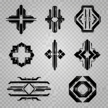 Decorative black crosses. Futuristic design with geometric shapes. Isolated elements. Stylish graphic collection modern decoration.の素材