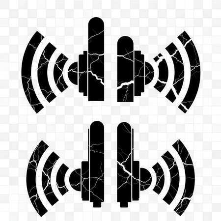 Signal icons graphic set representing wireless connection internet radio wave transmission symbols simple black design elements on white background.の素材