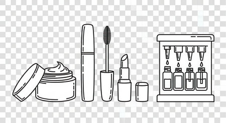 Cosmetic beauty line drawing minimalist simple skincare container cream lipstick mascaraの素材