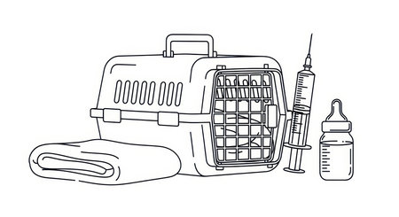 Animal care items pet carrier equipment illustration line art design veterinary health first aid.の素材