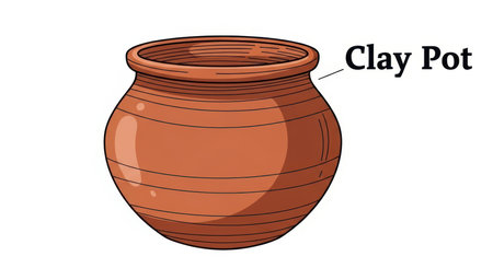 Ceramic clay flower pot illustration art. Pottery for plants, gardening container, empty vessel.の素材