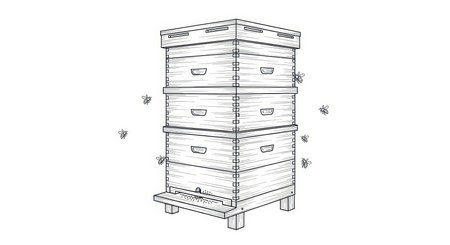 Beekeeping beehive and bee apiary honeycomb colony. Beekeeping beehive bees colony vector.の素材