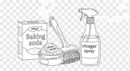 Eco friendly cleaning products supplies baking soda citrus scrub and vinegar spray. Home hygiene.の素材