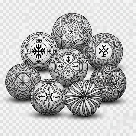 Collection of ornamental spheres. Geometric patterns vintage with decorative artistic illustration.の素材